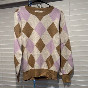 LOFT Argyle Sweater - Brown, Cream, and Purple